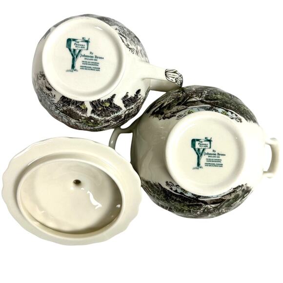 Johnson Bros Friendly Village England Vintage Creamer & Sugar Bowl w/Lid - Picture 9 of 11
